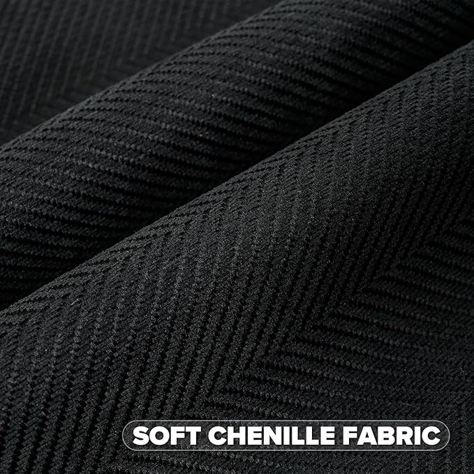 FUTEI Black Chenille Throw Pillow Covers 12x20 Inch Set of 2,Soft Wide Chevron Textured Lumbar Pillow Cases,Farmhouse Home Decor for Couch Bed Living Room