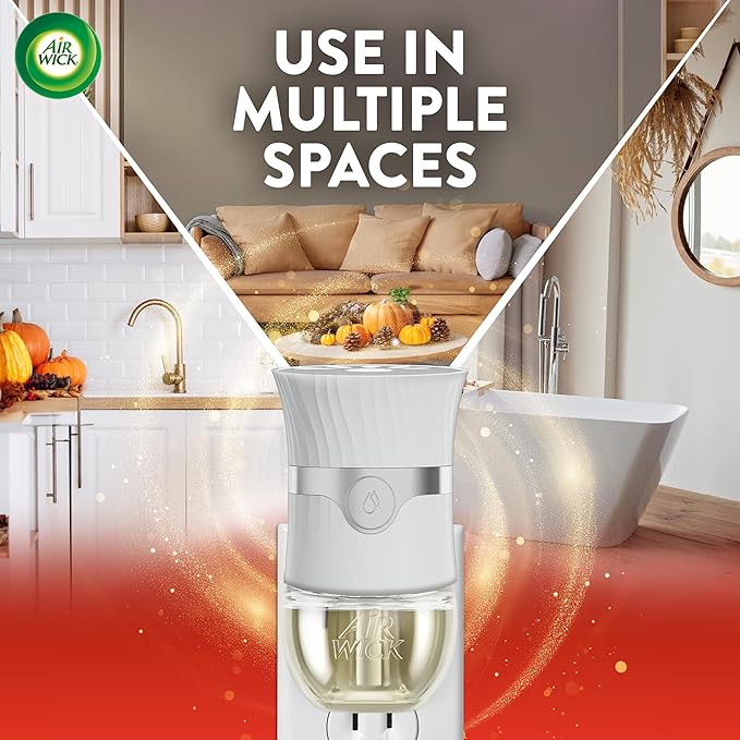 Air Wick Plug In Scented Oil Refill, Infused with Essential Oils, Plug In Air Fresheners for Home, Fall Scent, Fall Décor, Apple Cinnamon Medley, 4 ct