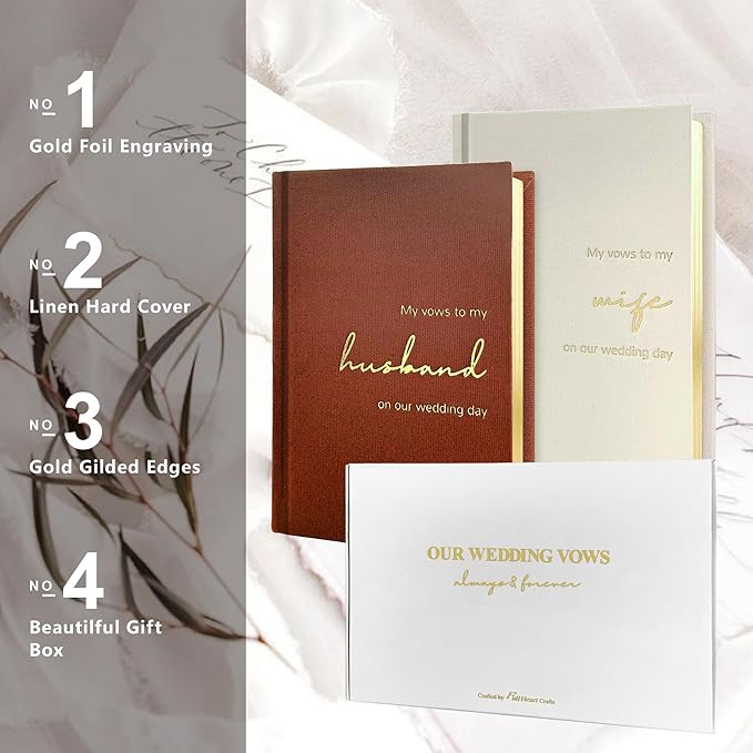 Wedding Vow Books His and Hers-Canvas Linen Foil Embossed, Set of 2 Vow Books Husband and Wife-Wedding Essentials（Terracotta + Milk White）