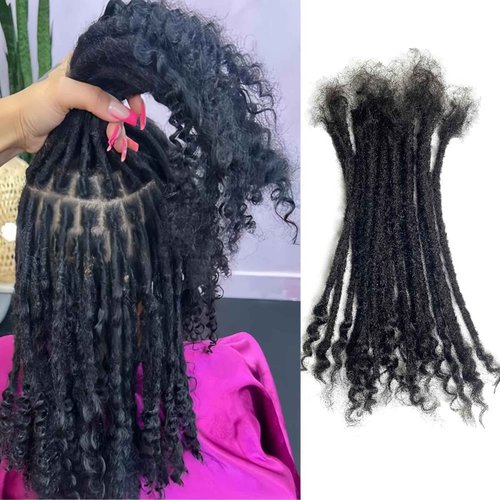 100% Real Human Hair 0.2cm Width 8 Inch Loc extensions Human Hair with Curly Ends 50 Strands per pack Full Handmade Dreadlock Extensions Can be dyed and bleached for Men Women Kids (8 Inch-50)