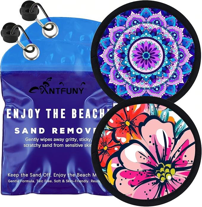 2 Packs Sand Remover for Beach Cleaner Eraser Family Women Wipe Off Mitt Duster Brush Cup Holder Game Toy Cruise Ship Accessories Summer Vacation Must Have Hawaii Trip Essential Honeymoon Gift Towel