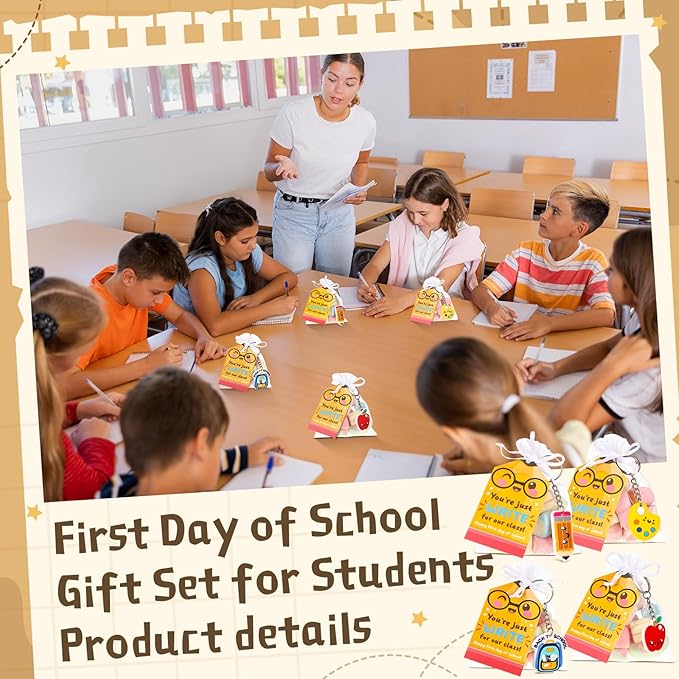 24 Set 100th Day of School Gifts for Student First Day of School Keychain Gift Set with Tags Organza Bags for Valentine Classroom Reward Gifts Schools Party Goodie Bag Stuffers
