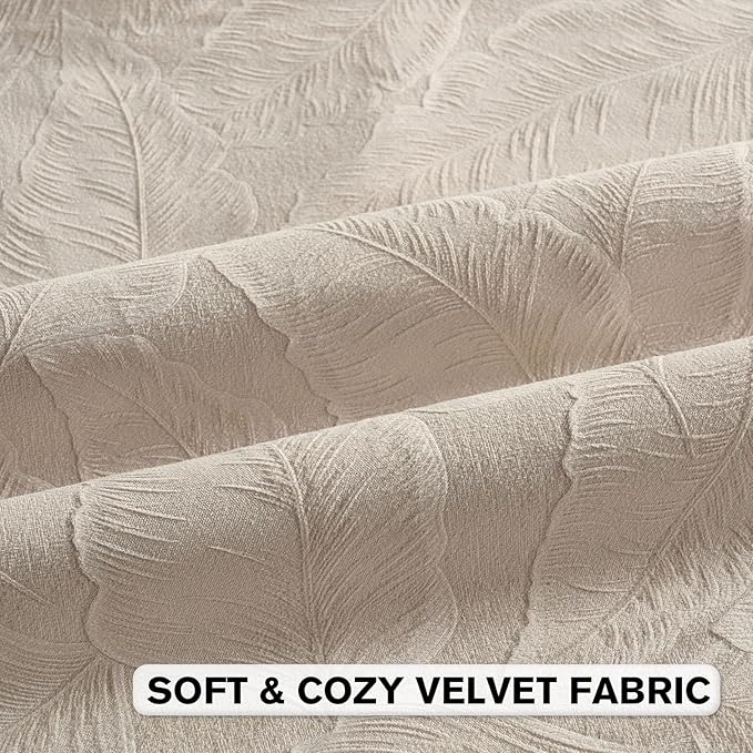 FUTEI Beige Velvet Throw Pillow Covers 20x20 Inch Set of 2,Soft Embossed Leaf-Relief Textured Cushion Cases,Natural Home Decor for Couch Living Room