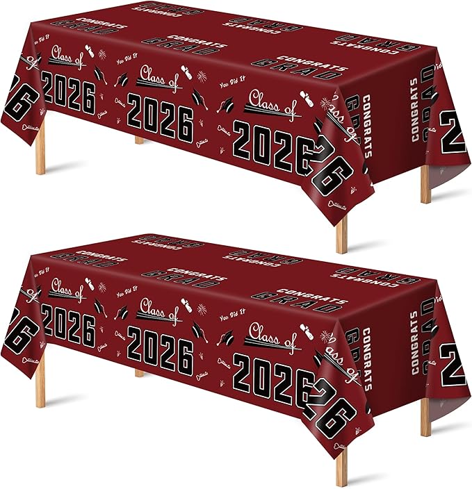 OHOME Maroon Graduation Decorations Class of 2026 - Graduation Party Decorations 2026 - Disposable Plastic Tablecloth for Class of 2026 Decorations Party Favors Supplies Banner,54" X 108",2 Pack