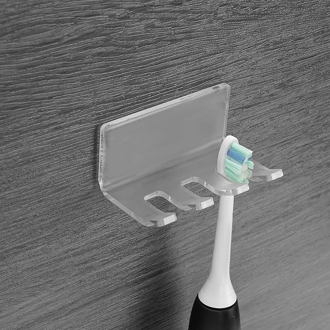 Self Adhesive Toothbrush Holders Wall Mounted, 3 Slots Electric Toothbrush Organizer for Shower, Multipurpose Rack Hanger for Power Plug, Razor, Key(Frosted)