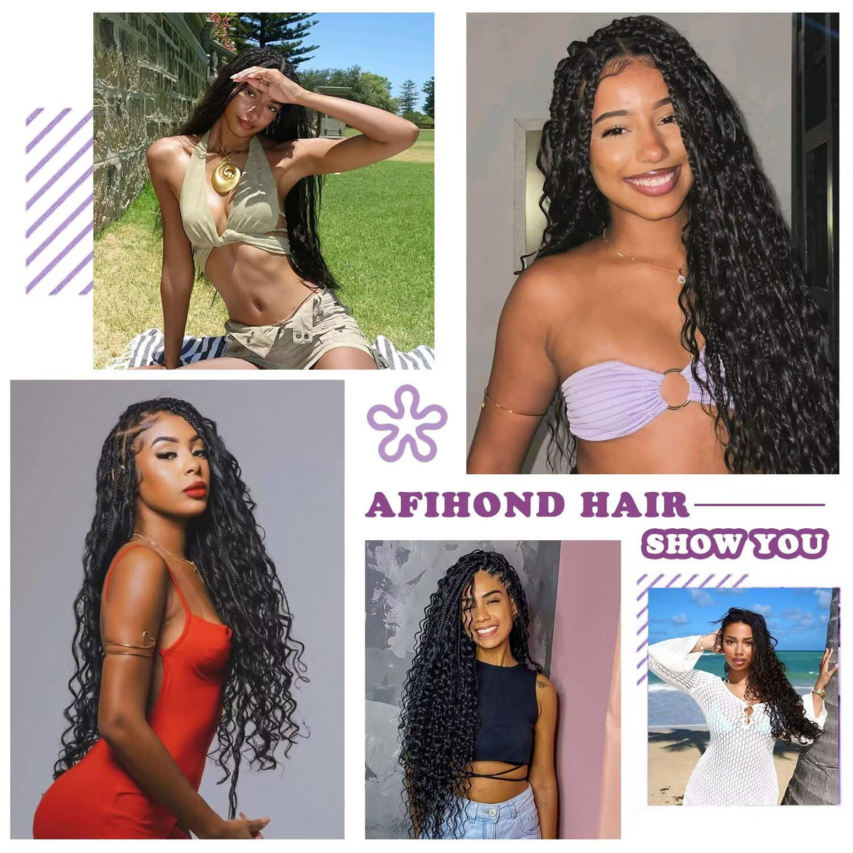 Afihond Human Braiding Hair for Boho Braids 120g Deep Water Wave Bulk Human Hair for Braiding No Weft 12A Wet and Wavy Curly Human Hair Extensions 3 Bundles/Pack Natural Color 18 Inch