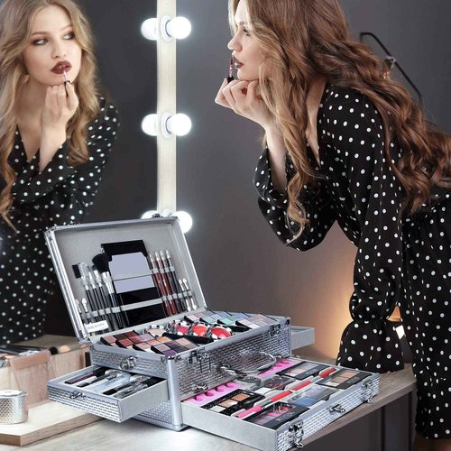 Pure Vie All-in-One Holiday Gift Makeup Set Cosmetic Essential Starter Bundle Include Eyeshadow Palette Lipstick Concealer Blush Mascara Eyeliner Face Powder Lipgloss Brush - Makeup Full Kit for Women