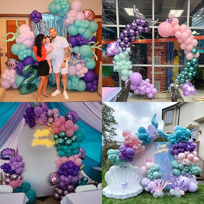 6th Mermaid Birthday Decoration for Girls,Pink Purple Green 6th Birthday Balloon Number 6 Seashell Foil Balloons Banner Mermaid Sea Party Decor Supplies for 6 Year Old