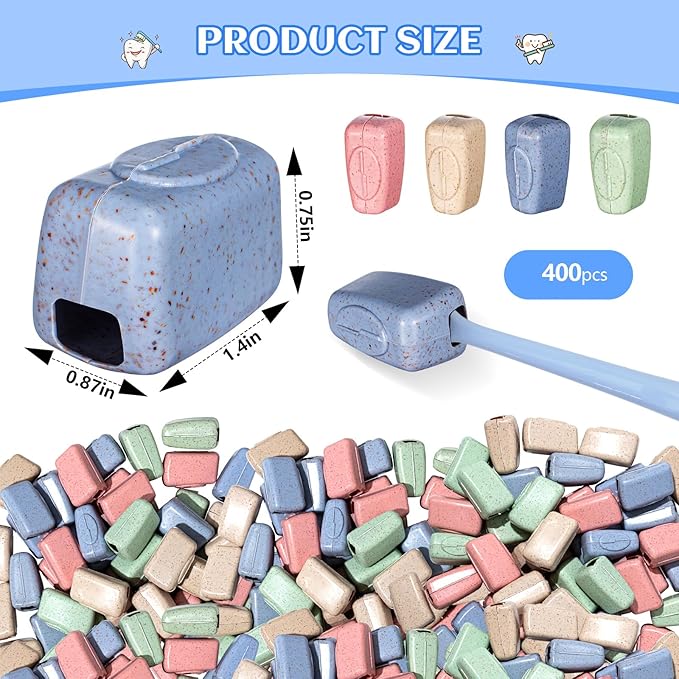 400 Pack Toothbrush Covers Portable Toothbrush Protector Coverings Clips Toothbrushes Caps Protector Family Toothbrushes Case for Travel, Camping, Bathroom(4 Colors)