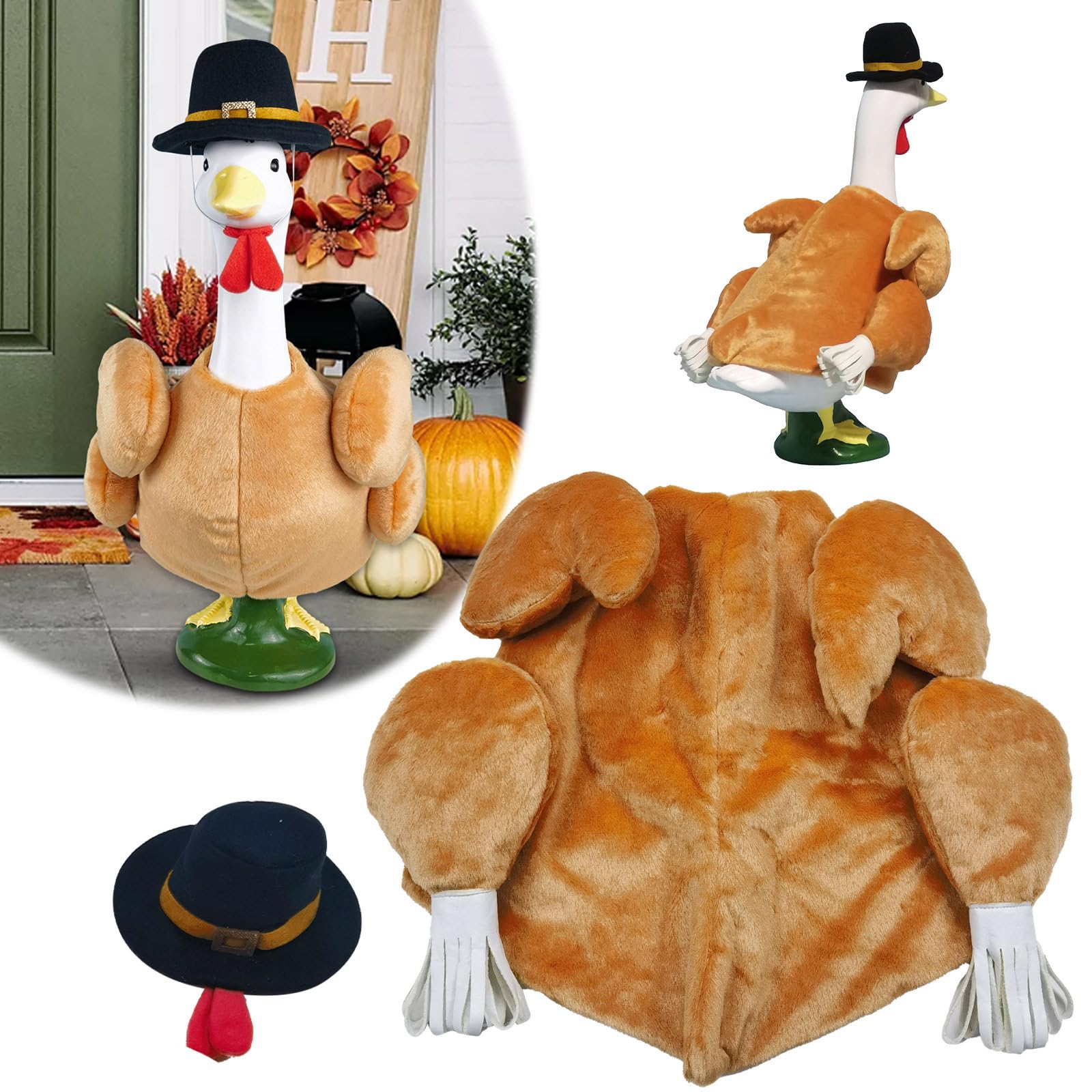 HALSHI Turkey Porch Goose Outfits for 23 Inch Lawn Statue, Funny Costume for Plastic/Cement Goose Statue, Seasonal Fall Thanksgiving Sculpture Clothes for Garden Yard Patio Party Decoration