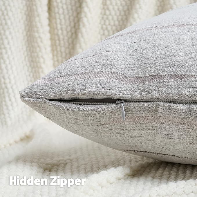 FUTEI Grey Chenille Decorative Throw Pillow Covers 12x20 Inch Set of 2,Soft Embossed Striped Textured Lumbar Pillow Cases,Modern Home Decor for Couch Bed Living Room