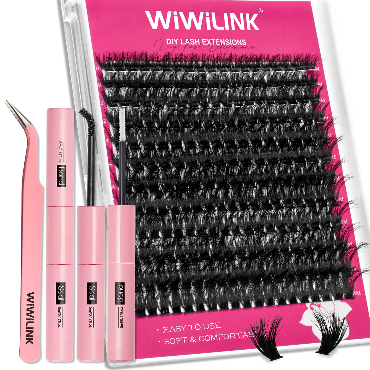 WiWiLINK Lash Clusters Kit Fluff Eyelash Clusters 80D Thick Volume Individual Lashes D Curl Cluster Eyelash Extensions 10-18mm DIY Lash Extension Kit Lash Bond and Seal Waterproof, Lash Applicator