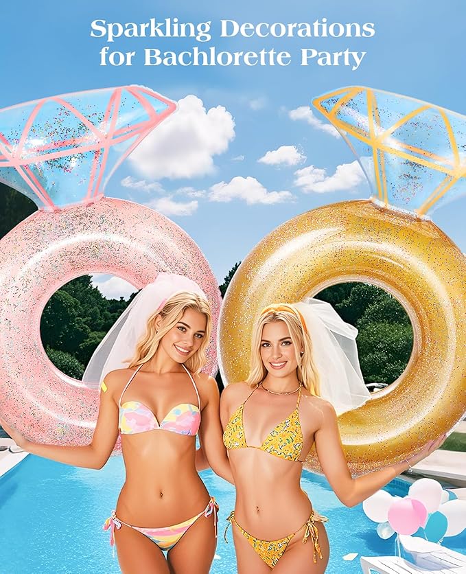 HeySplash Pool Floats, Inflatable Diamond Ring Pool Float, Large Engagement Ring Floatie for Bachelorette Party, Swim Tube River Lake Wedding Bride Stagette Decor Fun Toy Raft Adults, Rose Gold