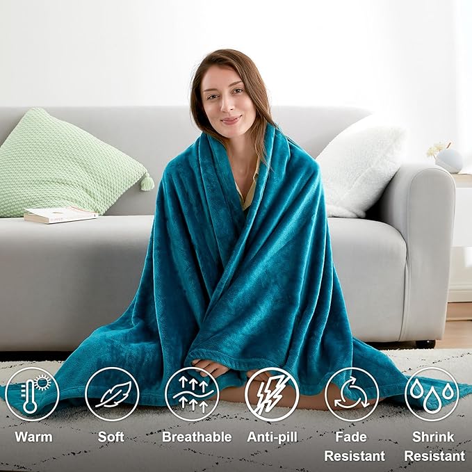 Hansleep Fleece Blanket Twin Size Teal, Soft Cozy Twin Blanket, Fuzzy Flannel Blanket for Bed, Sofa, Couch, Travel, Camping, Teal, 60x80 Inches