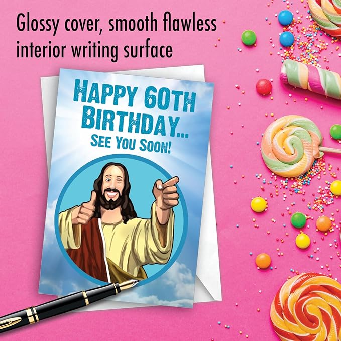 NobleWorks Humorous 60th Milestone Birthday Greeting Card with 5 x 7 Inch Envelope (1 Card) See You Soon - 60 C10005MBG