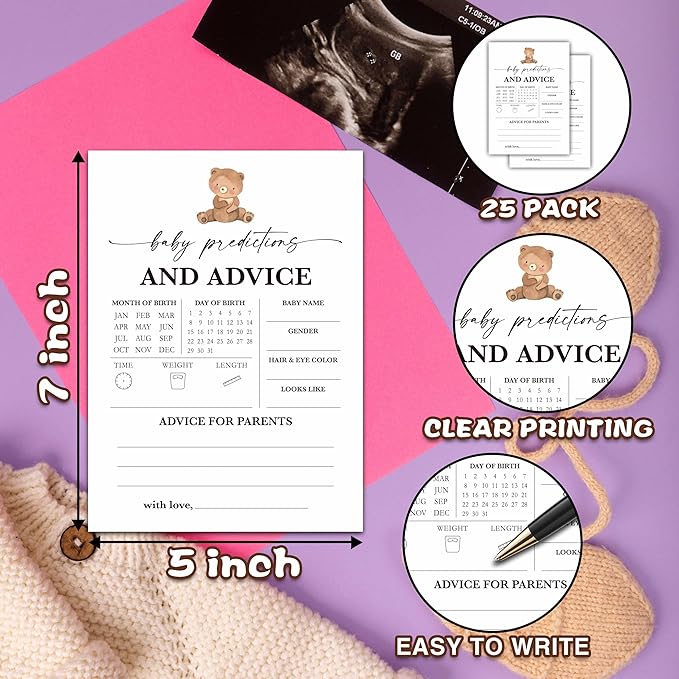 Baby Predictions And Advice Games Set, Minimalism Baby Shower Party Game Card, Boho Bear Themed Gender Neutral Party Ideas Activities, Baby Shower Party Supplies & Decorations -A07
