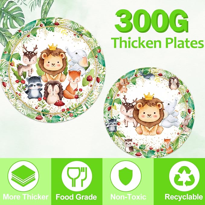 Jungle Animals Party Decorations - 175 Pcs Safari Animal Baby Shower Plates and Napkins, Wild Animals Theme Disposable Tableware Set for Baby Shower Zoo Birthday Party Supplies Favors, Serves 25