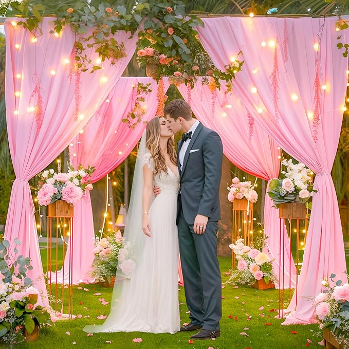 20 x 10ft Pink Backdrop Curtains with Lights String for Valentine’s Day Photo Backdrop Drapes Wrinkle Free Polyester Curtain Backdrop for Girls Birthday Party Wedding Reception Baby Shower-5 x 10ft 4P