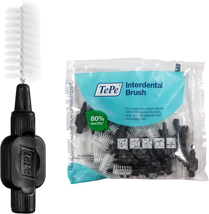TePe Interdental Brush Original, Soft Dental Brush for Teeth Cleaning, Pack of 25, 1.5 mm, Extra-Large Gaps, Black, Size 8