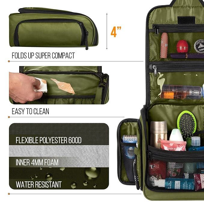 Travel Toiletry Bag for Men and Women - (10.6”x10.6”x3.2”) Large Hanging Toiletry Organizer - Waterproof Hygiene Bag with Metal XXL Swivel Hook, with Sturdy Zippers and 19 Compartments for Toiletries