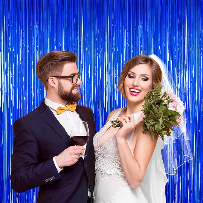 2Pack Blue Party Decorations, Blue Tinsel Backdrop Streamers Ocean Party Decor Door Streamers Birthday Wedding Decorations Tinsel Foil Fringe Curtains Photo Booth Props Bachelorette Anniversary Decors