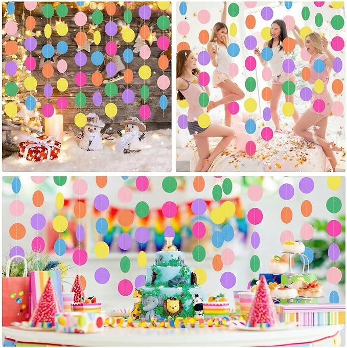 JOYIT 78ft Colorful Paper Circle Garland – 6 Pack Vibrant Easter Party Banners for Birthday, Wedding, Graduation, Baby Shower & Easter Party Decorations (Circle)