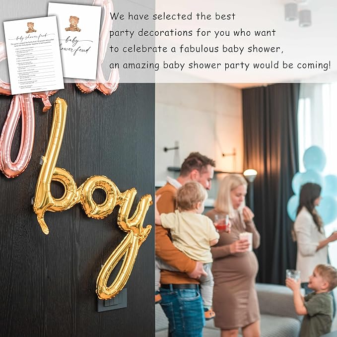 Baby Shower Feud Games Set - Minimalism Party Game Card, Boho Bear Themed Gender Neutral Ideas Activities, Party Supplies & Decorations -A02