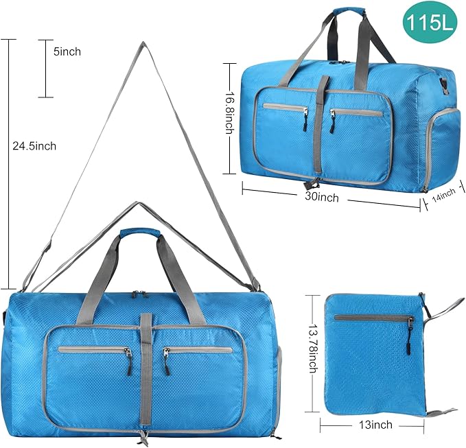 Dimayar Travel Duffle Bag for Men Women - Foldable Duffel Bag with Shoes Compartment - Overnight Bags Waterproof & Tear Resistant(115L,Light Blue)