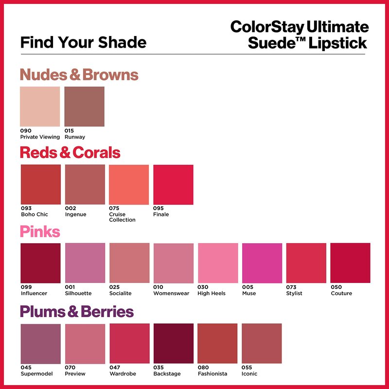 REVLON Lipstick, ColorStay Ultimate Suede Lipstick, High Impact Lip color with Moisturizing Creamy Formula, Infused with Vitamin E, 005 Muse, 0.09 Oz