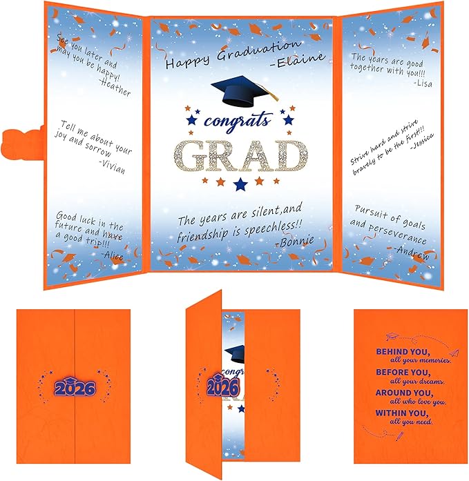 Vlipoeasn 2026 Graduation Guest Book Alternative, Orange & Blue Class of 2026 Graduation Party Decorations, Graduation Signature Book for 2026 College High School, Unique Graduation Gifts for Friends