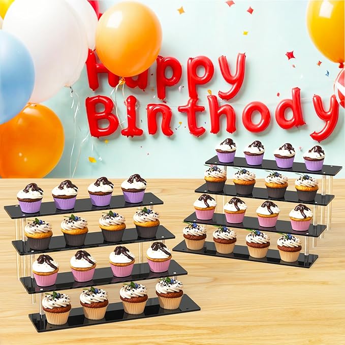 4 Tier Acrylic Display Risers, Black Perfume Organizer Stand, Large Cupcake Stand Holder, Dessert Display for Party, Display Shelf for Figure and Collection, Riser Stand for Decoration and Organizer