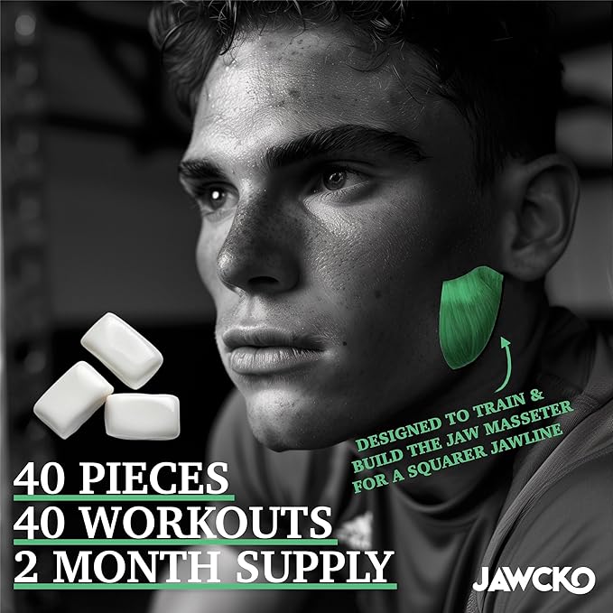 JAWCKO Ultra-tough Jawline Chewing Gum | Get a Stronger, Squarer Jawline | Mighty Mint Jaw Training Hard Gum | Chisel, Sculpt, Tone your Jaw | 15X Hardness | Facial Fitness Mewing Gum | 40 Pieces/Pack