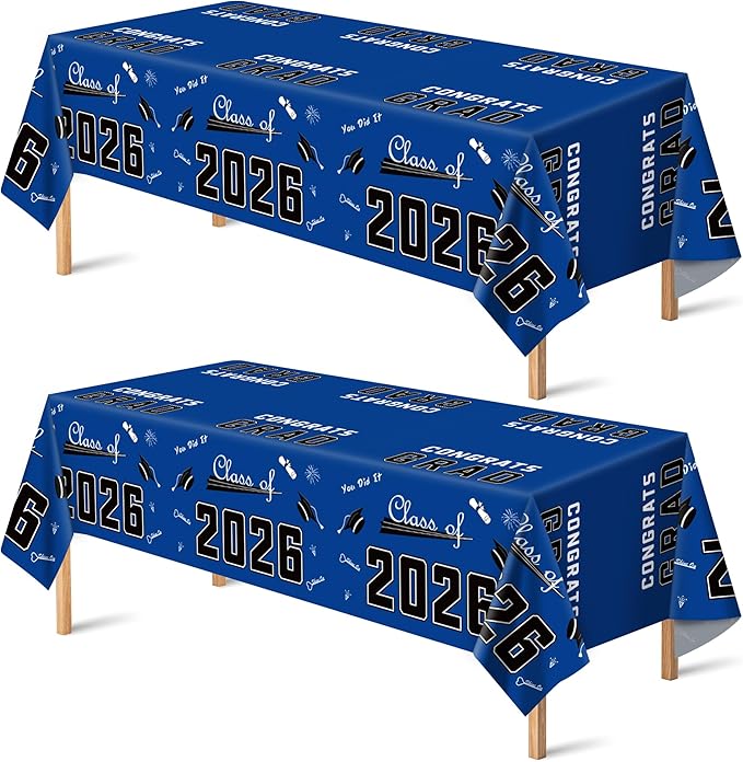 OHOME Graduation Decorations 2026 - Graduation Party Decorations 2026 - Disposable Plastic Blue Tablecloth for Class of 2026 Decorations Party Favors Supplies Banner,54" X 108",2 Pack