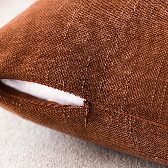 Foindtower Pack of 2 Soft Textured Throw Decorative Pillow Covers Square Accent Solid Cushion Cover Cozy Farmhouse Pillow Case with Zipper for Couch Sofa Bed Living Room 26x26 Inch, Burnt Orange