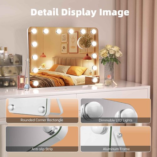 MINISO Vanity Mirror with Lights - 17.7" x 13.8" Hollywood Makeup Mirror with Adjustable Brightness,3 Modes Light