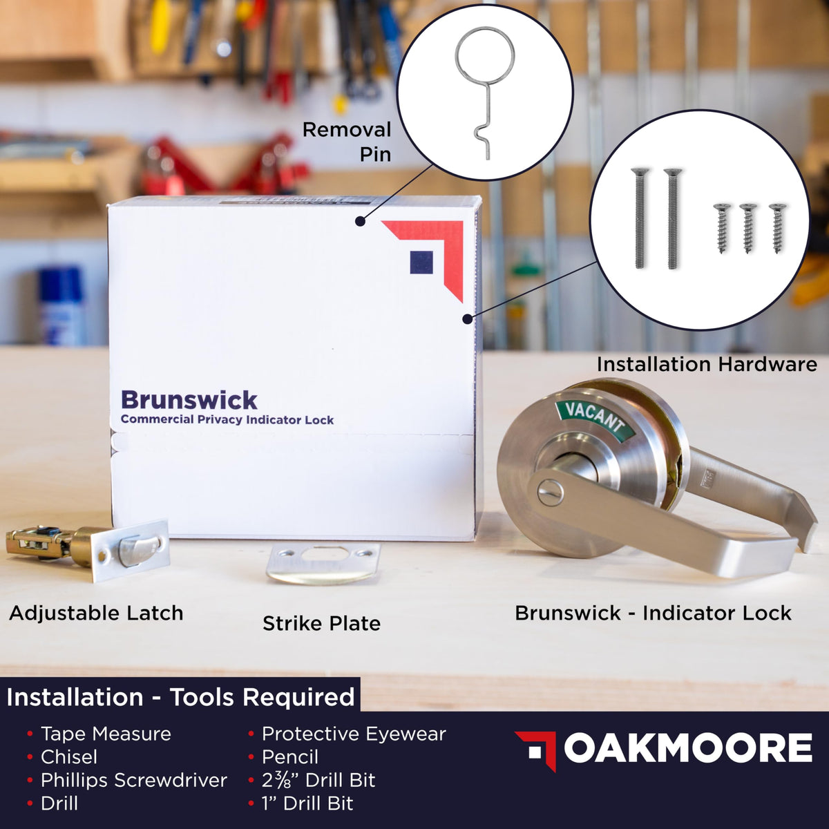 OAKMOORE Commercial Door Handle | Vacant Occupied & Commercial Restroom Lock for Public Bathroom & Industrial Buildings