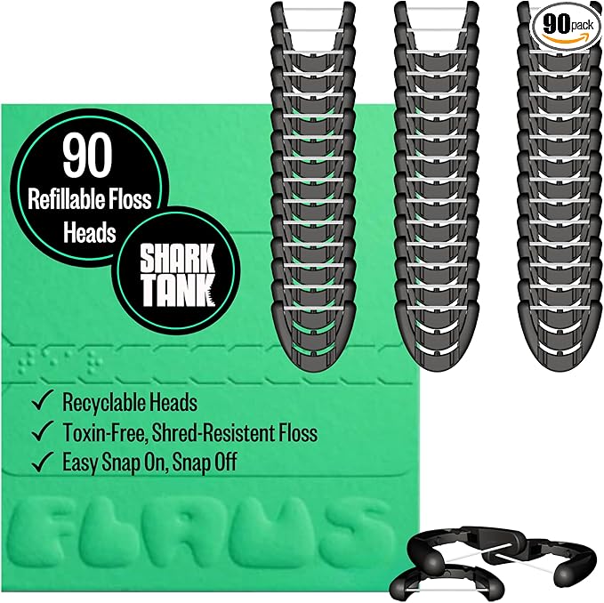 FLAUS Electric Flosser Refills (Shark Tank) 90ct Dental Floss Heads w/Gentle Gliding Floss - Refillable Floss Picks, Easy Glide Flossing, Gentle Gum Care, Dentist Recommended Tooth Flossers, Eco