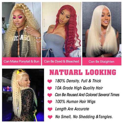 MYDIVA 613 Deep Wave Wig Human Hair 13x6 Blonde Lace Front Wigs Human Hair 180% Density 613 HD Lace Frontal Wig for Women Blonde Glueless Wigs Human Hair Pre Plucked with Baby Hair 20 inch
