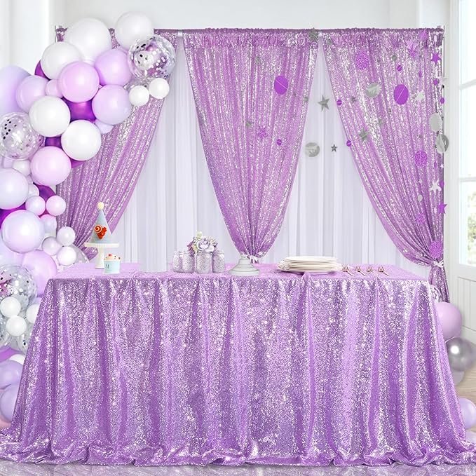 B-COOL Lavender Sequin Backdrop Curtain 6 Panels 2ftx8ft Light Purple Sparkly Curtain Drapes for Birthday Party Wedding Mermaid Background Decorations