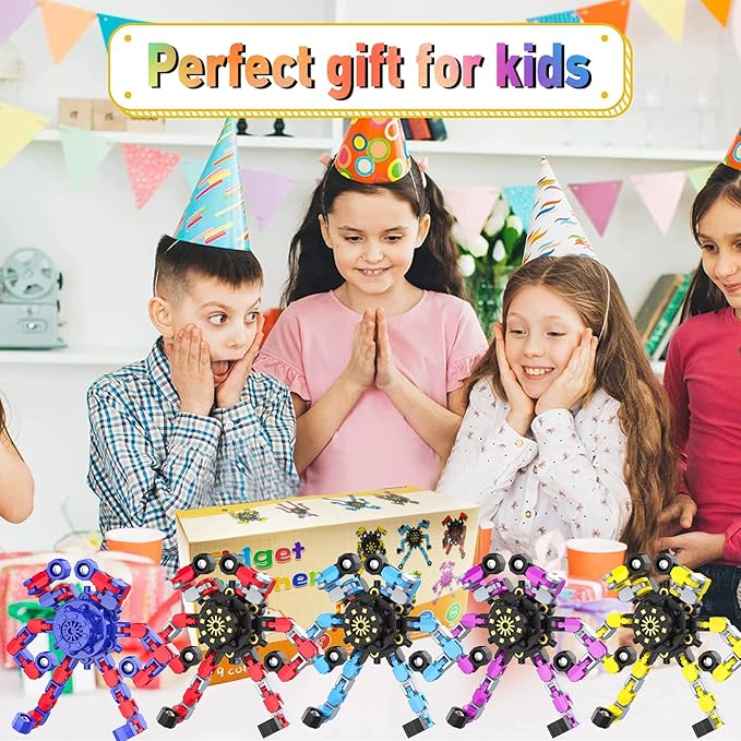 Transformable Fidget Spinners,Kids Easter Basket Stuffers Funny Stress Relief Sensory Fidget Toys,Deformable Chain DIY Robot Fingertip Gyros Toys Party Favors Easter Basket for Kids and Adults (16PC)