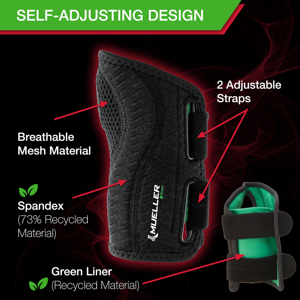 MUELLER Sports Medicine Green Fitted Wrist Brace for Men and Women, Wrist Pain Relief Support, Ideal for Carpal Tunnel, Tendonitis, Arthritis, Left Hand, Black, Small/Medium