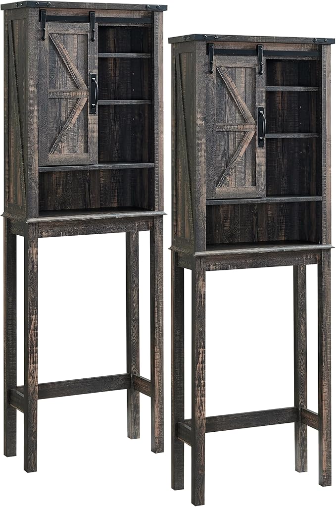 RedLemon Farmhouse Over The Toilet Storage Cabinet Set of 2, 68" Tall with Sliding Barn Doors & Adjustable Shelves, Rustic Above Toilet Storage Cabinet, Dark Rustic Oak