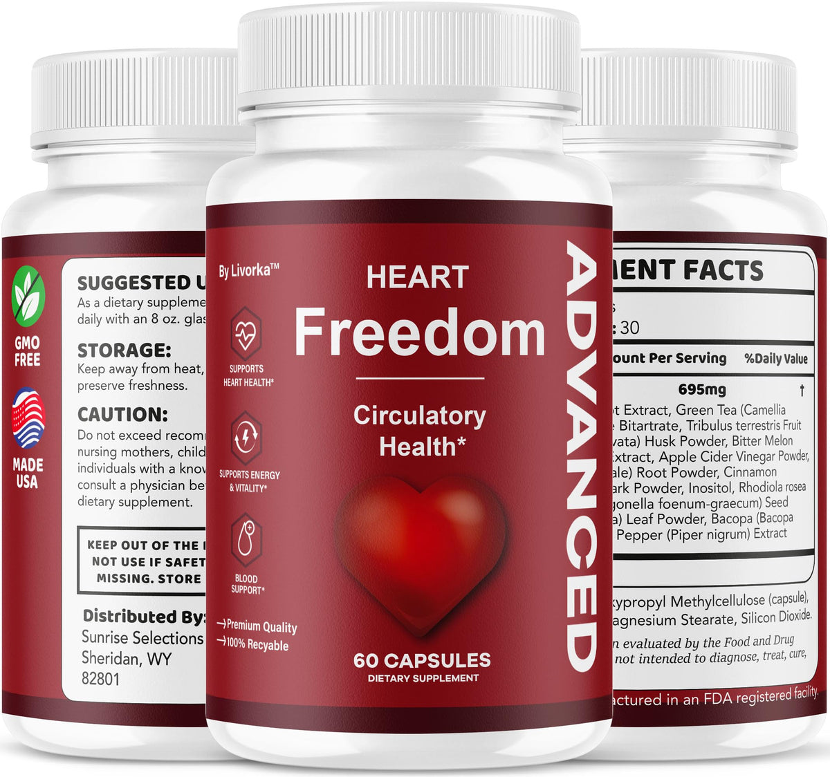 (3 Pack) Heart Freedom - Heart Freedom Capsules, Official HeartFreedom Pills All Natural Ingredients - Maximum Strength, Premium Advanced Formula Support Health & Wellness, 180 Capsules for 3 Months