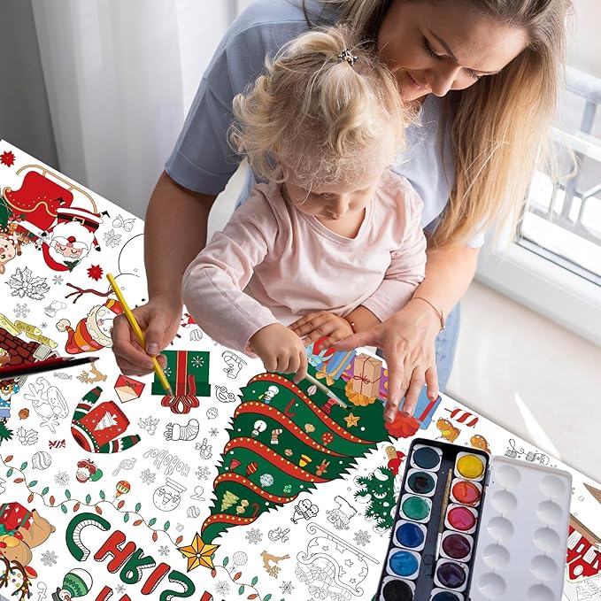 Tbsone Christmas Coloring Tablecloth for Kids ‒ 72×30 Inch Giant DIY Paper Table Cover, Xmas Party Activity & Craft Decorations
