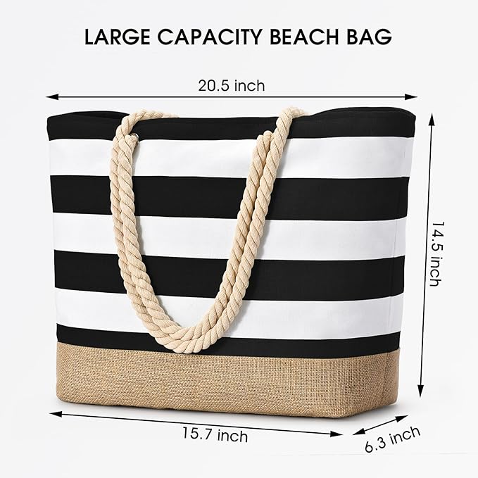 Becokan Beach Bags for Women Large Canvas Beach Tote Bag Beach Bags Waterproof Sandproof Swim Pool Bag Travel Essentials
