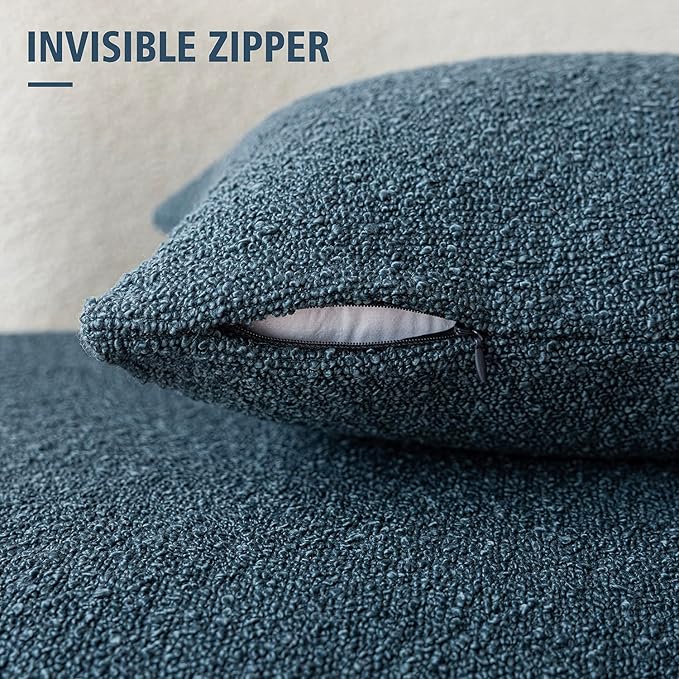 Foindtower Pack of 2, Decorative Textured Boucle Throw Pillow Covers Accent Solid Pillow Cases Cozy Soft Couch Cushion Case for Chair Sofa Bedroom Living Room Home Decor 22 x 22 Inch Blue