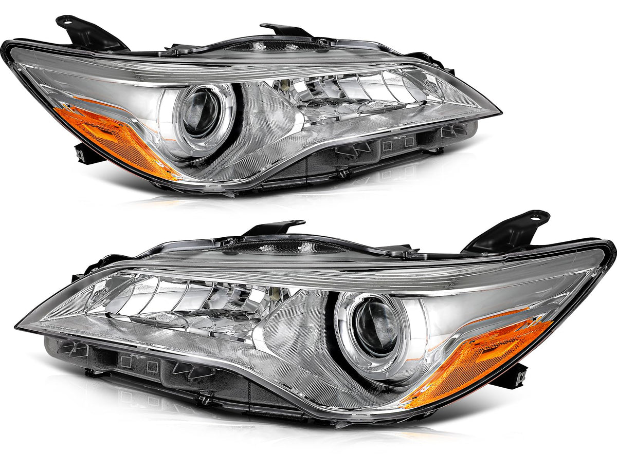 LSAILON Fit For Toyota Camry 2015-2017 Headlight Assembly Clear Lens Chrome Housing Amber Reflector Driver and Passenger Side