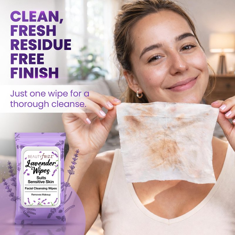 BeautyFrizz Lavender Face Wipes - Gentle No Rinse Makeup Remover and Facial Cleansing Wipes - Contains Aloe, Castor, Vitamin A and E - Suits Sensitive Skin - Moisturizing - Extra Soft (240 pcs)
