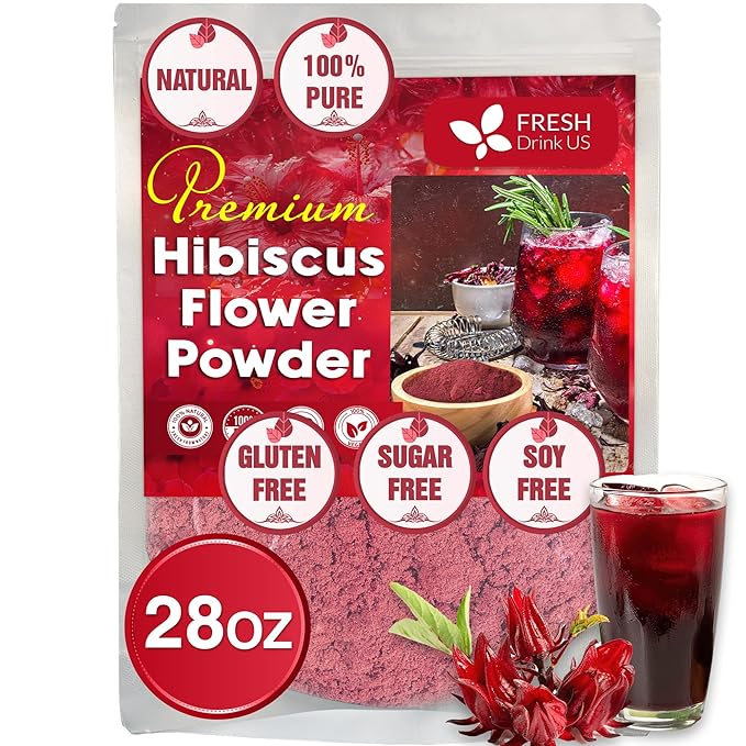 FreshDrinkUS, Premium 28oz Hibiscus Flower Powder, 100% Natural and Pure from Hibiscus Flowers, Natural Food Coloring, Hibiscus Flowers Tea, No Additives, No Gluten, No Sugar, Vegan