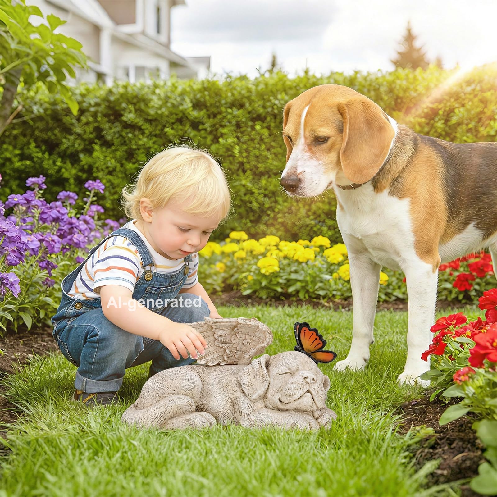 Sleeping Dog Angel Statue with Solar Light, Dog Memorial Garden Statue